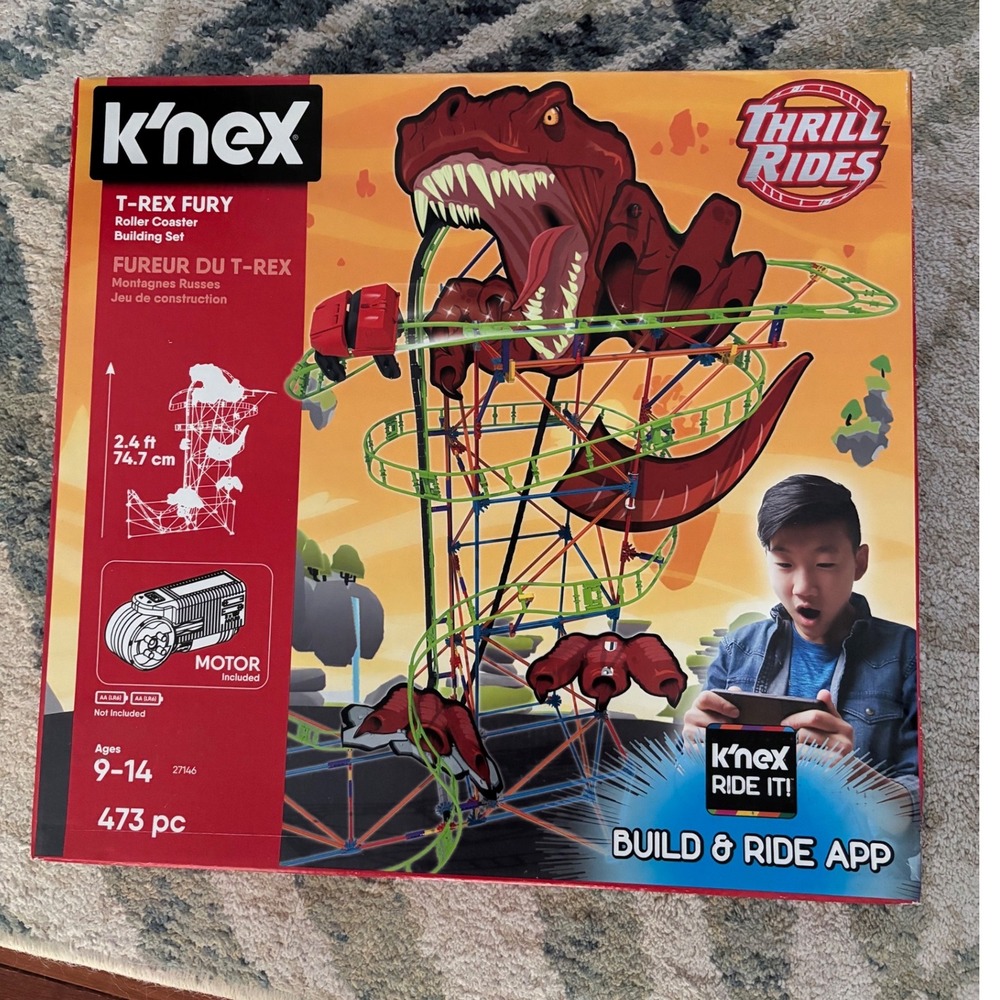 KNEX Thrill Rides T-Rex Fury Roller Coaster Building Set 27146 Motorized 473pc